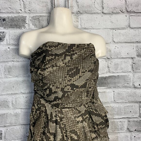 Michael Michael Kors Snakeskin Print Strapless Bubble Hem Strapless Mini Dress - Picture 2 of 16